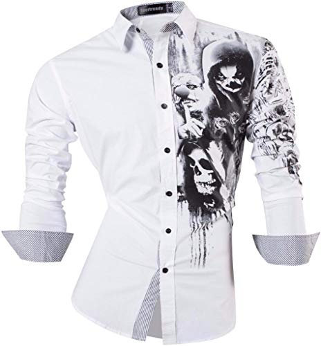 Sportrendy Herren Freizeit Hemden Slim Button Down Long Sleeves Dress Shirts Tops JZS047 White XL