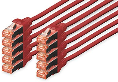 Digitus DK-1644-010-R-10 Cavo di Rete 1 m Cat6 S/FTP (S-STP) Rosso, Cat-6 - 1 m (10 Pezzi), Cavo patch - S-FTP - LSZH