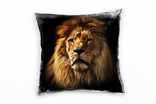 Paul Sinus Art Tiere, braun, schwarz, Löwe, Portrait, Afrika Deko Kissen 40x40cm für Couch Sofa Lounge Zierkissen - Dekoration zum Wohlfühlen