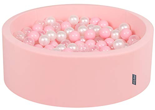 KiddyMoon 90X30cm/200 Bolas ∅ 7Cm Piscina De Bolas para Ninos Hecha En La UE, Rosa:Rosa Clr/Perla/Transparente