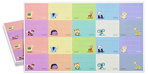 500 Pack Self Adhesive Baby Bottle Labels for Daycare, Writable Stickers for Baby Food, Breast Milk, 10 Animal Designs (3.8x2.5 cm)