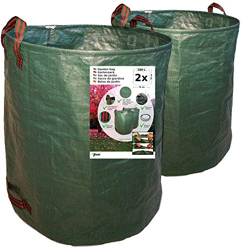 7doo 2x 300L Sacchi da Giardinaggio XXL, Resistente Sacco Raccogli Foglie Erba di 2a Generazione, Prodotto Professionale, Attrezzatura Giardino e Giardinaggio, in Polipropilene Pieghevole