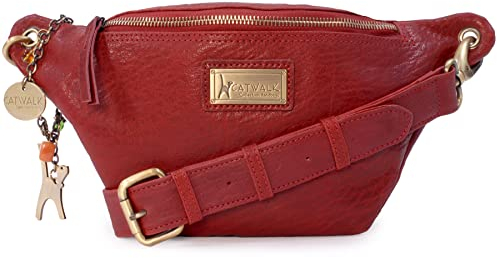 Catwalk Collection Handbags - Damen Mode Hüfttasche - Bauchtasche Mittelgroß - Bubble Leder - Gürteltasche mit Verstellbarer Gurt - Ariana - Rot
