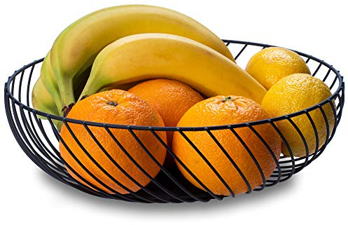 KADAX Obstkorb aus Stahl pulverbeschichtet, Obstschale, dekorativer Drahtkorb, moderner Metallkorb für Obst, Gemüse, Snacks, Zeitung, Bad, Snack-Korb, Design, Fruchtkorb (schwarz, 28cm, rund)