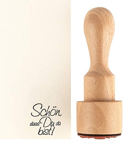 Ideen mit Herz Stempel | Hochwertiger Holzstempel mit Griff | Ø 3 cm | 8,5 cm hoch | verschiedene Sprüche zur Auswahl (Schön, dass Du da bist!)