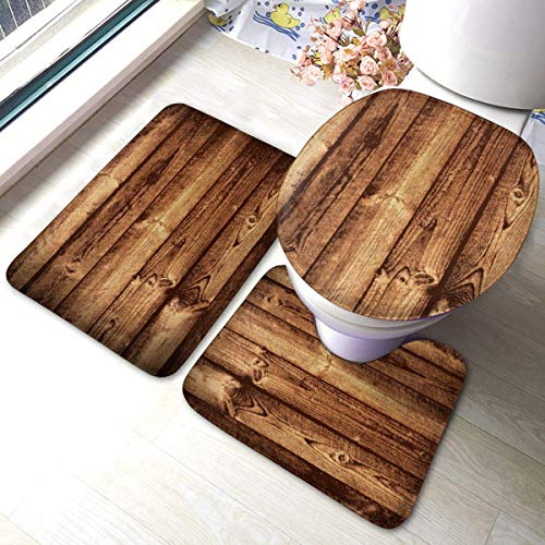 RedBeans rutschfeste Badematte, 3-teiliges Flanell-Badezimmerteppich-Set, braunes Holz, weicher WC-Vorleger