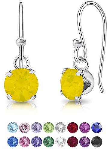 DTPsilver® - Orecchini Pendenti Argento 925 con Brillantino di Vero Cristallo Austriaco 6 mm - Orecchini Donna Pendenti Argento 925 - Orecchini Donna Colorati - Orecchini con Brillantini