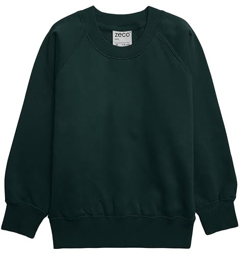 ZECO Boys Girls Unisex Crew Neck Sweatshirt School Uniform Kids Jumper (2-16 Years) Bottle Green