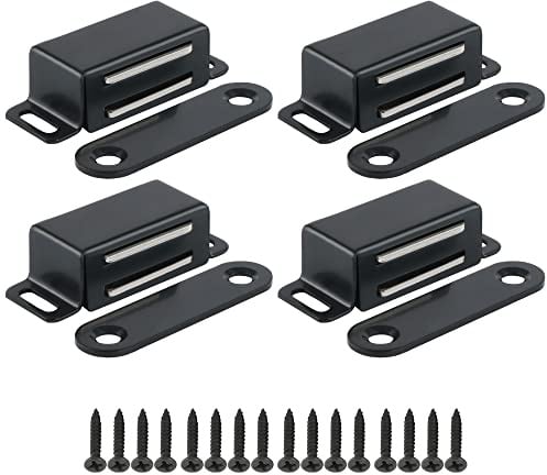 Alise Magnetic Cabinet Door Catch 4Pcs,Cabinet Door Magnets Catches Magnetic Door Closers for Cabinets,Stainless Steel Black Magnetic Cabinet Latch Door Latches for Closet Cupboard Drawer Kitchen