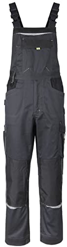 Prisma Arbeitshosen Männer Latzhose Herren Arbeitshose Mit Stretch, 2 Seitentaschen, 2 Gesäßtaschen, Brusttasche Mit Patte, Cargotasche, Verstärkte Knie, Elastische Taille Grau Spandex 52