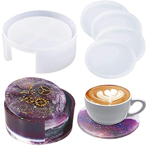 KKSJK - Lot de 4 moules ronds pour sous-verre - En résine époxy et silicone - Pour décoration des tables à domicile