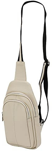 SH Leder echt Leder Damen unisex Brusttasche für Festival Reise mittelgross Hüfttasche Crossbody Bag Frauen Ledertasche 16x29cm Anita G545 (Beige)