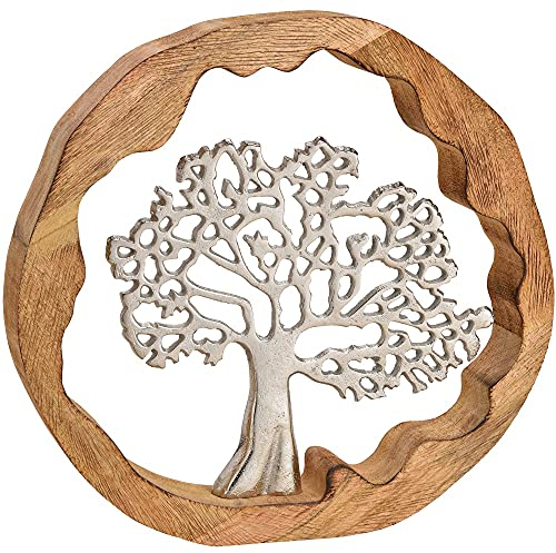 matches21 Baum Aufsteller Dekoration Metall Holz rund Figur Skulptur Dekofigur Silber braun Deko 1 STK 30x29x5 cm