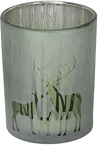Windlicht Dammwild Glas Kerzenhalter Glaswindlicht grün H=12,5cm D=10cm