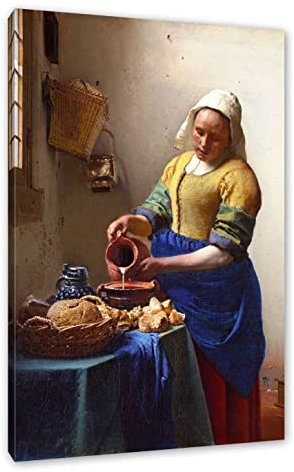 Pixxprint Johannes Vermeer - Das Milchmädchen, Größe: 60x40cm, Leinwandbild, fertig gespannt, Wandbild, Dekoration, Kunstdruck, kein Poster