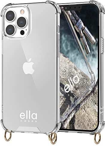 ella cases Handyhülle mit Ösen für iPhone 13 Pro Max Hülle transparent mit Ringen für Handykette in Gold einzeln ohne Kette modular mit Kordel, Schnur oder Gurt zum Umhängen