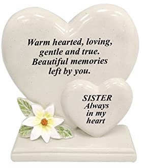 Adorno de tumba personalizable/placa conmemorativa con corazones dobles | Decoración de tumba regalo en el recuerdo amoroso de tus seres queridos fallecidos (hermana)