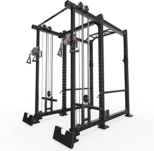 Atletica R8-Duality Power Rack | Squat Rack mit Kabelzug und 2X Klimmzugstange | Plate Loaded Dual Pulley, J-Hooks, Safety Straps, Bar Holder | 183x235 cm Grundfläche | 262 kg schwer
