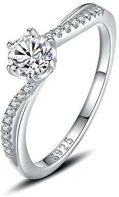 Musihy Ring Verlobung, Ringe Silber Silberkanal Runder Zirkonring Silber Ringgröße 57 (18.1)