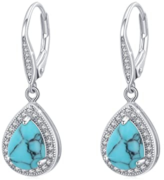 Türkis Ohrringe 925 Sterling Silber Türkis Ohrhänger Tropfen Leverback Hypoallergene Ohrringe Hängend Türkis Schmuck Geschenk New Year's für Damen Frauen Mädchen Kinder