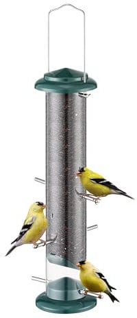 iBorn Metal Niger Seed Bird Feeder for Outdoors,Bird Feeders Hanging Hanging,Bird Seed feeder for Goldfinch,Bird Feeders for Small Birds with 12 Small Ports,8 Metal Perches,35.6cm(14 Inch),Green