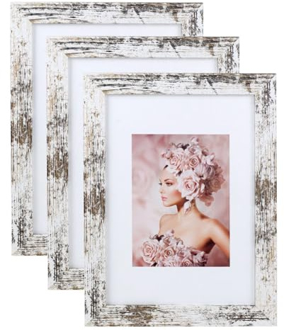 IDEAL TREND 3er Pack Holz Bilderrahmen Foto Plexi Rahmen Acryl Collage Wanddeko Poster S215: Farbe: Shabby-Weiß | Format: 40x50