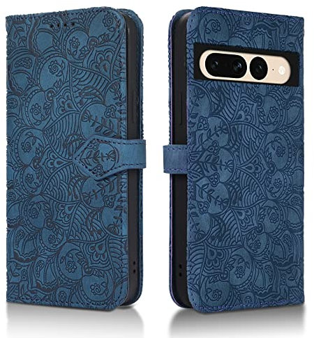 Succtopy Handyhülle für Google Pixel 7 Pro - PU Leder Hülle Mit Kartenfächer und Standfunktion, Lederhülle Flip Wallet Case Schutzhülle (Blau)