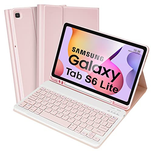 SOPPY Keyboard Case for Samsung Tab S6 Lite 10.4 inch,Built-in S Pen Holder, Slim Cover with Detachable Keyboard for Samsung Galaxy Tab S6 Lite 10.4 2020 (SM-P610/P615), 2022 (SM-P613/P619), Pink