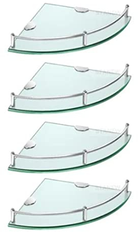 Deosdum 4 Stück Glas-Eckregal Glasregale Badezimmer, Glasregal Wandmontiertes Eck-Duschregal aus Gehärtetem Glas mit Aluminiumschiene