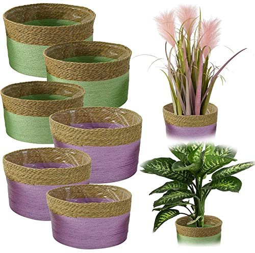 LS-LebenStil Seegras Übertopf Palma Braun Flieder 28x27cm Blumentopf Blumenkorb Pflanztopf Textil-Topf