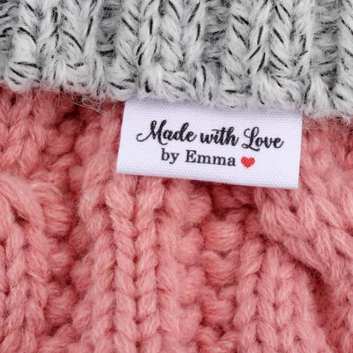 XDE Personalisierte Handmade Stoffetiketten,Handmade Label Zum Annähen,Stoffetiketten Textiletiketten Für Klediung,Custom Tags Kinder Kleidung (20P,Weiß)