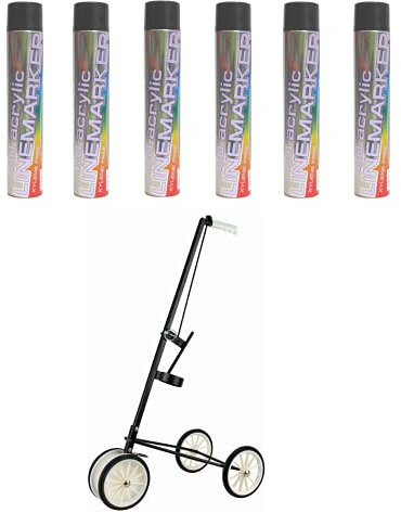 12x Floor Line Marker Spray Paint & 1x 4 Wheel Line Marker Spray Paint Applicator.For Schools, Sports Surfaces, Industrial marking,Safety Marking (Black Aerosols x6 & x1 4 Wheel Applicator)