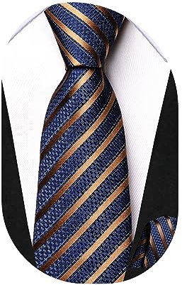 Dubulle Krawatten für Jungen zum Selbstbinden, Seide, Paisely gestreift, Kinder-Krawatte und Einstecktuch, Set für Alter 8–11 Jahre, Blau / Braun, Medium