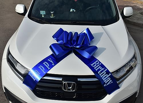 Chexin Riesige Große Blau Schleife für Auto Geburtstag,Happy Birthday,Geschenkschleife Große - XXL 58.4 cm, und Schleife mit 185 cm Bänder, Riesige Autoschleife, Große Masche, Car Bow für Fahrrad