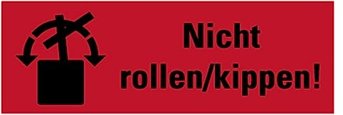 Aufkleber Verpackungs-Kennzeichnung „Nicht rollen/kippen!“ Schild Folie selbstklebend, rot | Größe wählbar Made in Germany, Größen Name: 2,5x7,5cm