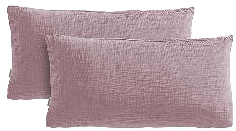Pure Label Musselin Kissenbezug 40x80 2er Set aus 100% Baumwolle - Traumhaft weiche, kuschelige Musselin Kissenbezug-Set in Mauve