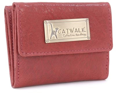 Catwalk Collection Handbags - Leder Geldbörse Damen - Portemonnaie Klein - 6 Kartenfächer und Münzfach - RFID Schutz - Geschenkbox - Eve - Rot