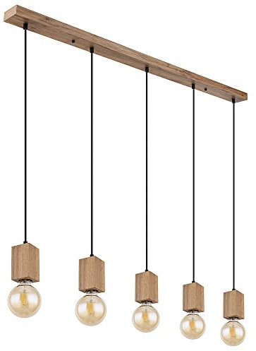 Hängeleuchte 5 Flammig Esszimmerleuchte Holzoptik Pendelleuchte Höhenverstellbar Holz, MDF Metall, 5x E27 Fassung, LxBxH 115x6x120 cm