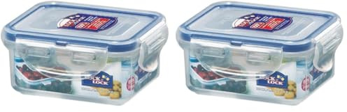 Lock & Lock Classics Rectangular Food Container with Leak Proof Locking Lid, 180ml (110 x 90 x 48mm) (Pack of 2)