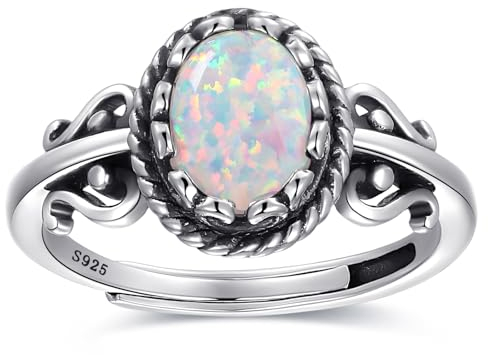 BONLAVIE Opal Ring Verstellbare Vintage Offener Ringe für Frauen Oval Opal Damen Ring Schmuck