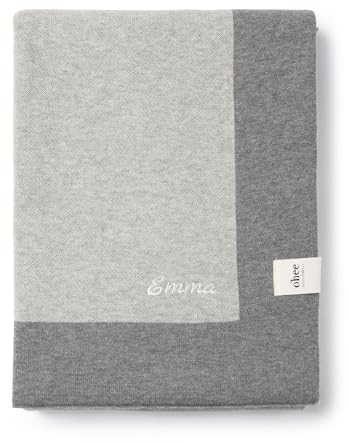 ohee manufaktur Personalisierte Babydecke aus Strick mit Namen - Kuscheldecke Baby Junge/Mädchen gestrickt - Strickdecke Geschenk zur Geburt Erstausstattung
