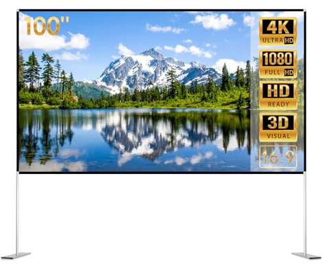 Todeco Écran de Projection 100 Pouces 16: 9 Ecran Projecteur Pliable Lavable Résistant Portable, 4K HD Ecran Projecteur avec Sac Portatif pour Cinéma Maison Bureau Voyage