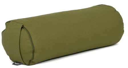 Bodhi Yoga Mini Bolster ECO | Ø 14 cm | 100% Bio-Baumwolle | Nackenrolle mit Buchweizenschalen | Yogabolster mit abnehmbarem und waschbarem Bezug | Yogarolle für Meditation | lodengrün