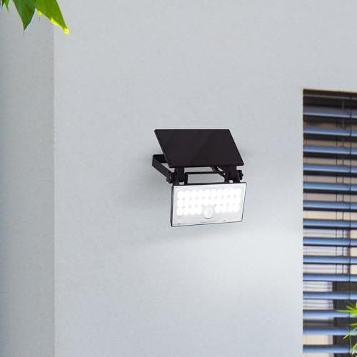 Lightbox LED Außenwandlampe mit Solar-Paneel & einstellbarem Bewegungsmelder & IP65 - schwenkbar - schwarze Outdoor Wandleuchte - 19 x 19 cm - für den Hauseingang - aus Kunststoff/Metall