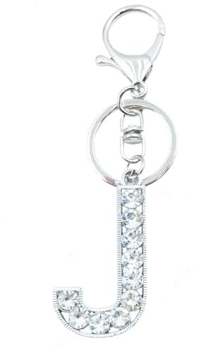 Xsclpomddy Alphabet Buchstaben Schlüsselanhänger Niedlich Schlüsselanhänger Glitzersteine Silber. Keychain für Tasche Charme,J