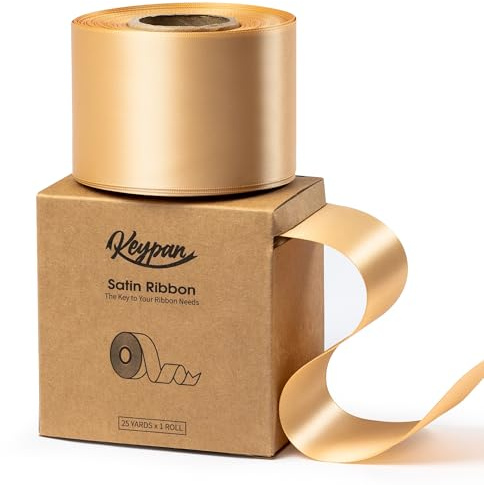 Keypan Champagner Satinband 6,3 cm x 22,9 m Double-Faced Geschenkband Breit für Geschenkverpackung, Blumensträuße, Schleifenherstellung, Geburtstags und Hochzeitsdekorationen, Baby Shower Dekoration