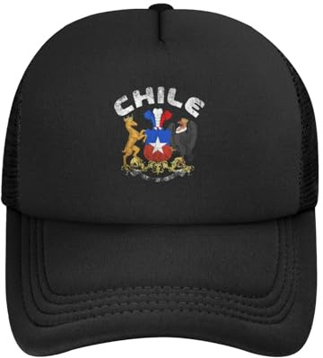 Oudrspo Chile Wappen Chile Stilvolle Trucker-Mütze Mesh-Baseballkappe für Erwachsene - Verstellbar Schwarz