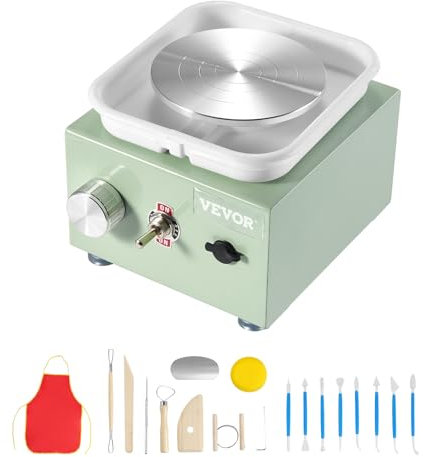 VEVOR Mini-Töpferscheibe, 0–320 U/min, einstellbare Geschwindigkeit, abnehmbare Beckenformmaschine, 2,56 Zoll/3,94 Zoll, 2 Drehteller, elektrische Keramik-Töpferscheibe, 18-teiliges Zubehör