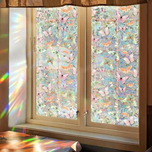 Regenbogen Folie Fenster, Fensterfolie Blickdicht Bunt Klebefolie Fenster Sichtschutz Glasfolie Selbstklebend mit Motiv Fensterfolie Buntglas Selbsthaftend Suncatcher Sticker