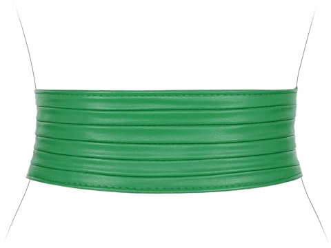 XZQTIVE Damen Breiter Stretchgürtel für Kleid Frauen Leder Elastischer Taille Gürtel Mode Hüftgürtel Damen,Grün,90CM